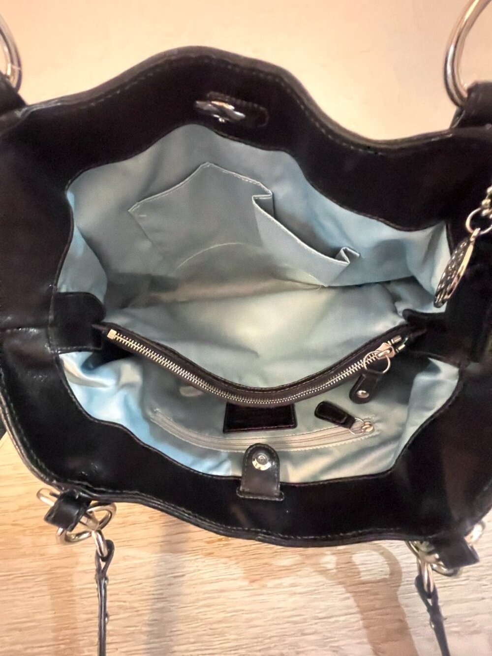 Coach Alexandra Shoulder Bag Tote Handbag Black Silver 16244 Large Two Hangtags - Picture 7 of 10